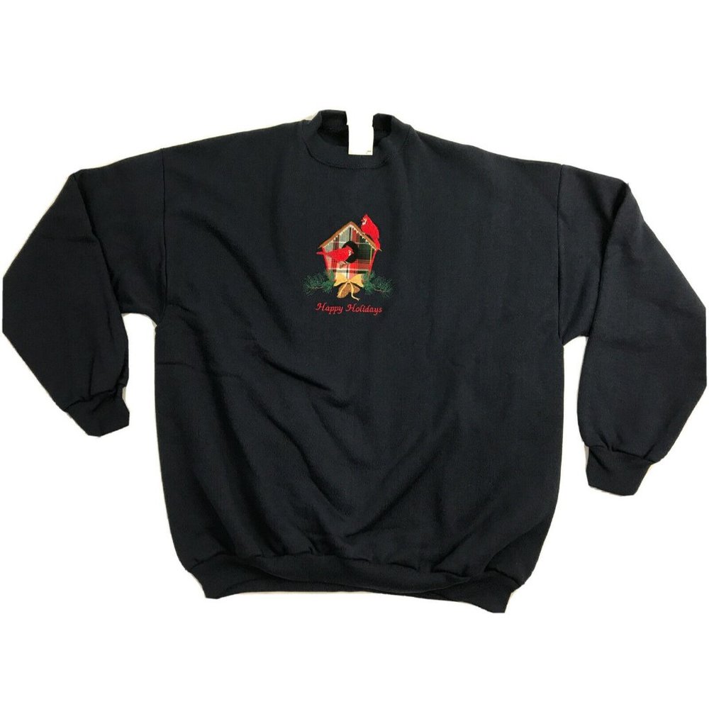 Women’s Vintage Happy Holidays Sweatshirt Cardinal Size XL Navy blue